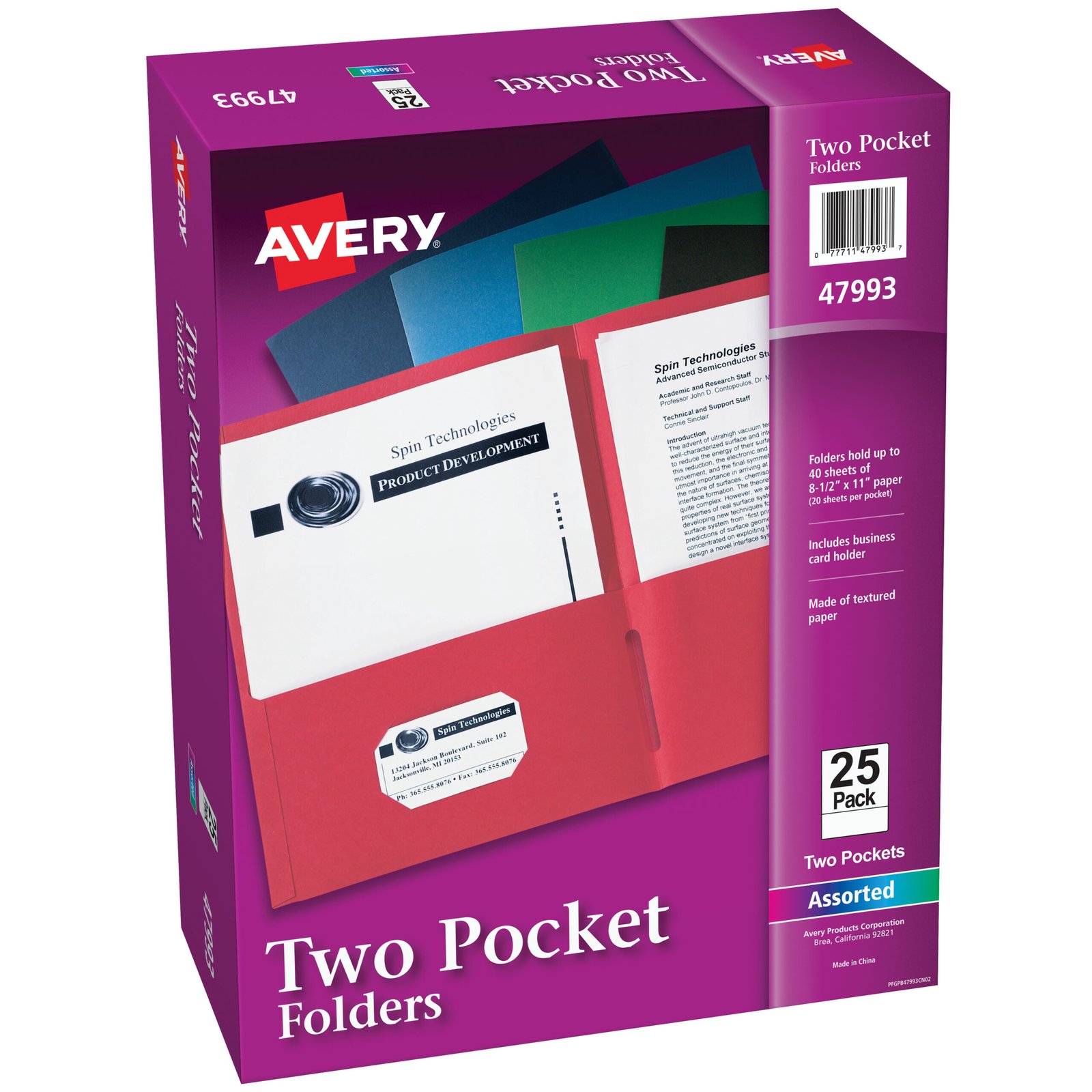 Two Pocket Folders, Holds up to 40 Sheets, 25 Assorted